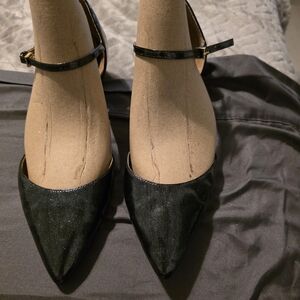 Calvin Klein Black Pointed Toe Flats with Ankle Strap